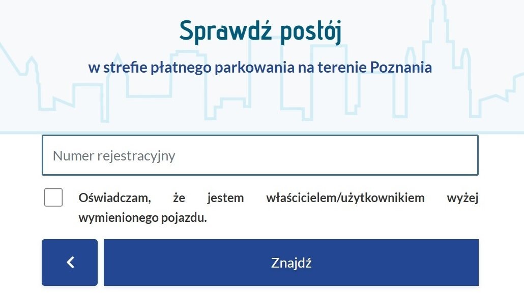 zrzut z ekranu z wyszukiwarką w której można sprawdzić czy zalega się z płatnościami za korzystanie ze strefy płatnego parkowania wpisując numer rejestracyjny pojazdu - grafika artykułu