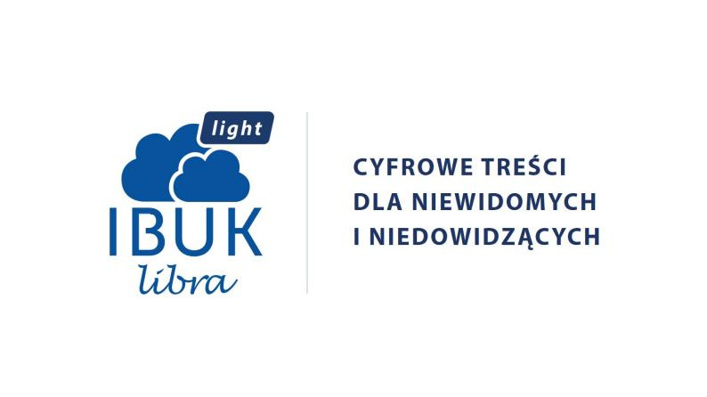Niebieskie logo za napisem cyfrowe treści dla niewidomych i niedowidzących