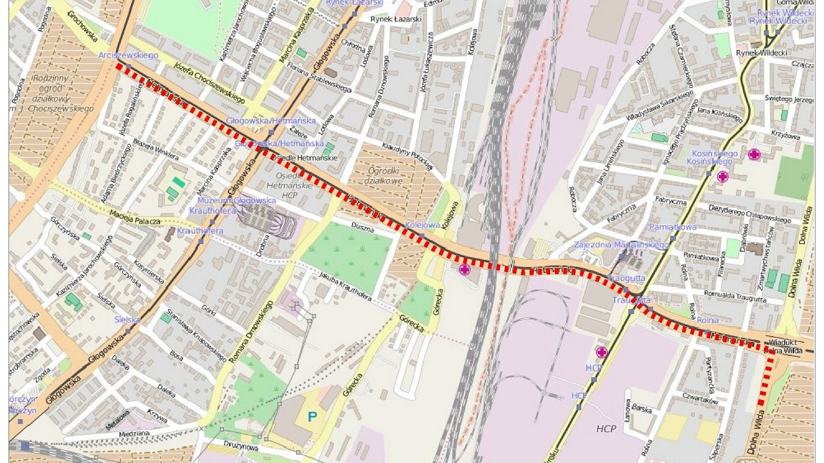 Mapka - cmentarz Górczyn - zalecany objazd