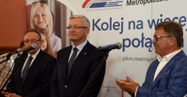 Trzy najważniejsze osoby odpowiedzialne za uruchomienie PKM - Wojciech Jankowiak,Jacek Jaśkowiak i Jan Grabkowski