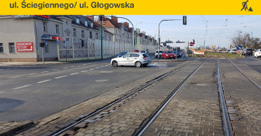 Obecny stan torowiska na skrzyżowaniu ulic Głogowskiej i Ściegiennego