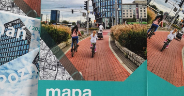 Kolarz zdjęć pokazujących rowerową mapę Poznania