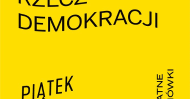 Grafika: żółta plansza zapowiadająca koncert na rzecz demokracji