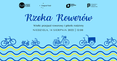 Plakat promujący wydarzenie "Rzeka Rowerów" z najważniejszymi informacjami.