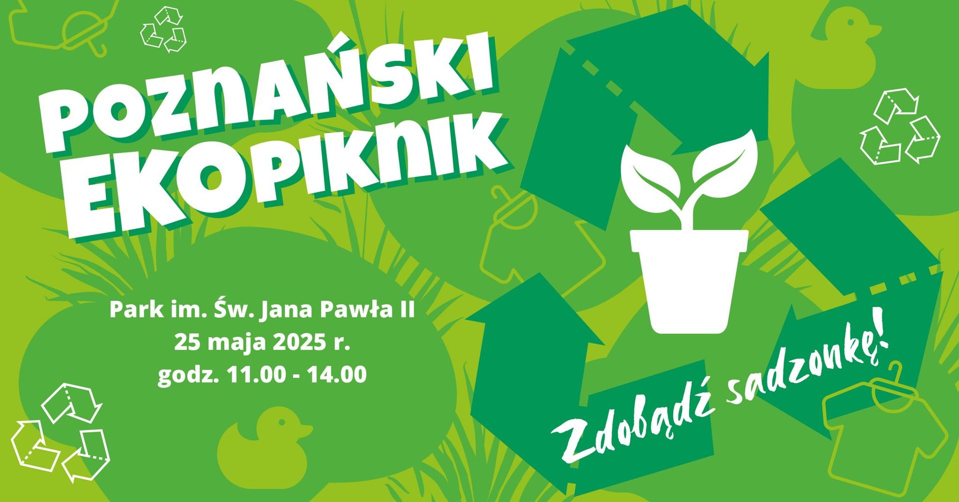 W niedzielę, 25 maja, w parku Jana Pawła II na Wildzie odbędzie się rodzinny Poznański Ekopiknik Zdjęcie przedstawia parkowe alejki i zieleń.