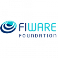 Logo fundacji FIWARE błękitno niebieskie litery na białym tle.