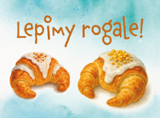 Warsztaty plastyczne dla dzieci Dwa rogale na niebieskim tle