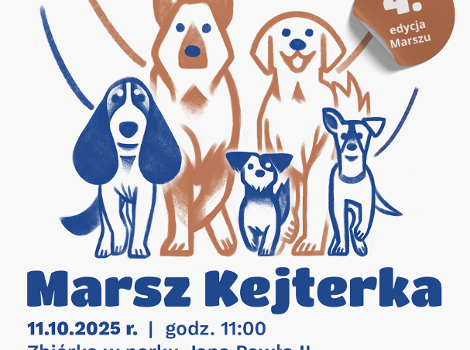 Marsz Kejterka przejdzie już czwarty raz w Poznaniu Grafika przedstawiająca psy różnej wielkości spacerujące wspólnie