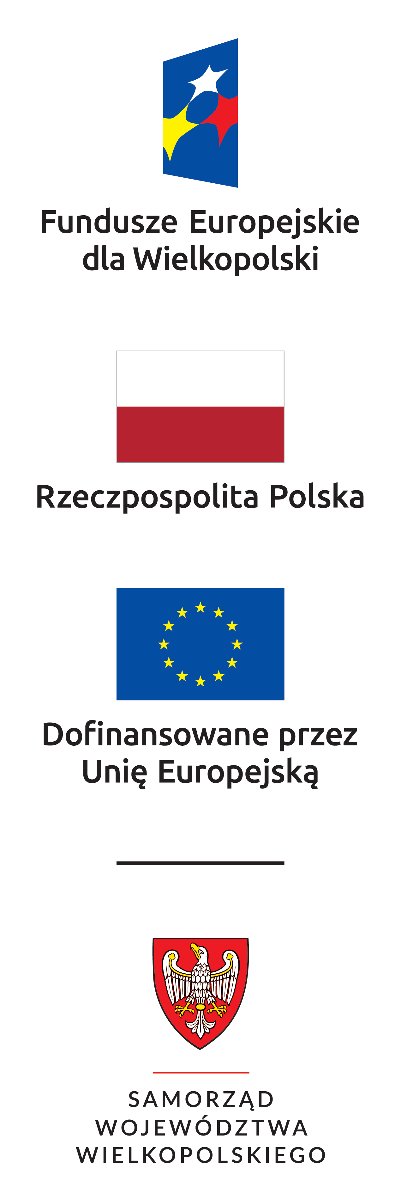 Zestawienie znaków-logo Programu Fundusze Europejskie dla Wielkopolski, flaga Polski, flaga UE, herb Województwa Wielkopolskiego
