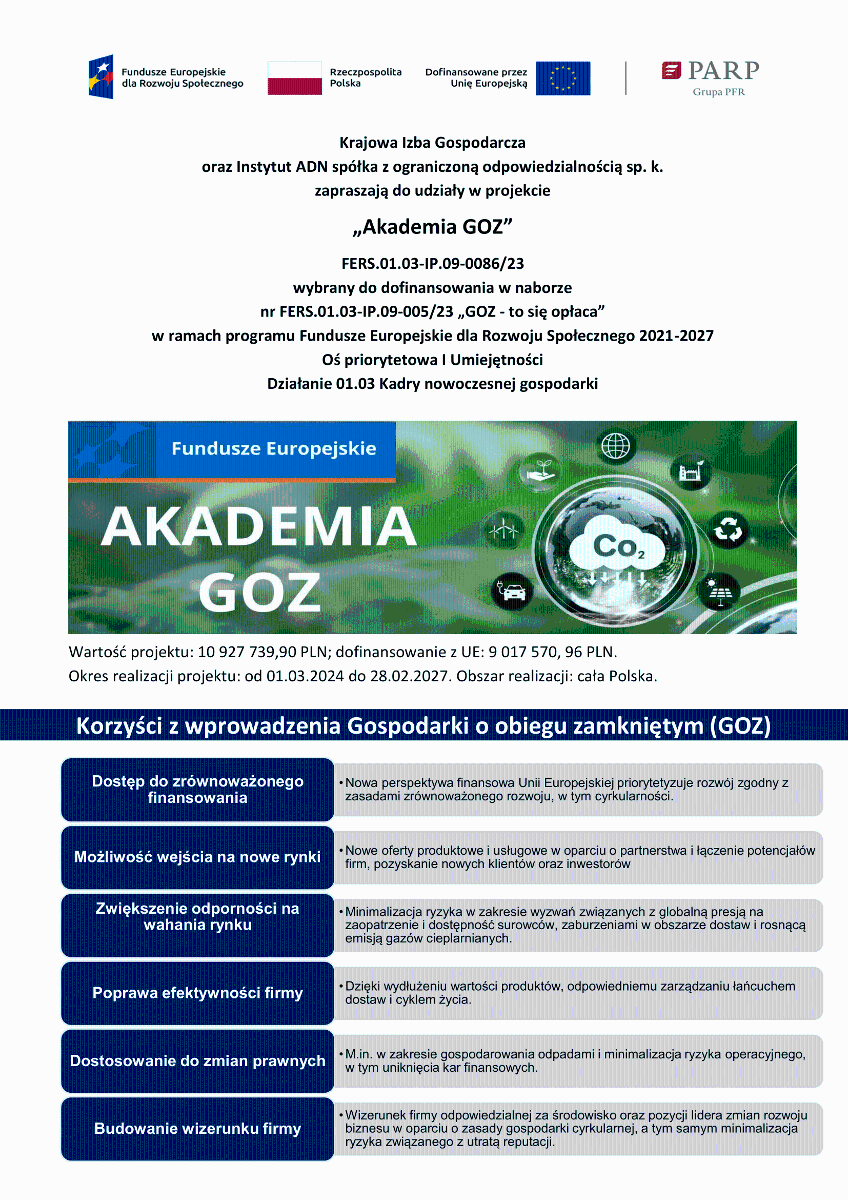 Akademia GOZ Grafika informująca o projekcie Akademia GOZ