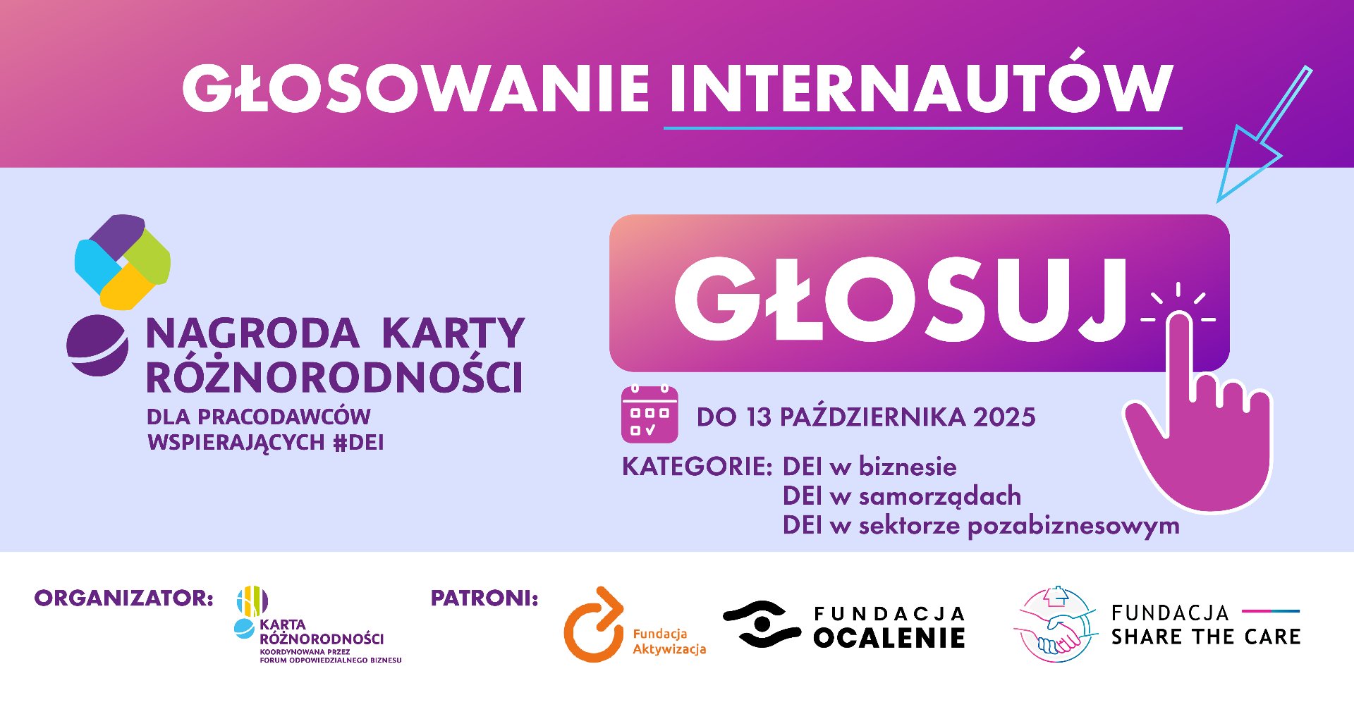 Inicjatywy Poznań Biznes Partner nominowane do Nagrody Karty Różnorodności Grafika zachęcająca do głosowania o nagrodę karty różnorodności