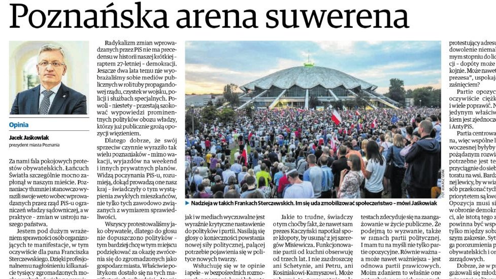 Felieton prezydenta Poznania w Głosie Wielkopolskim