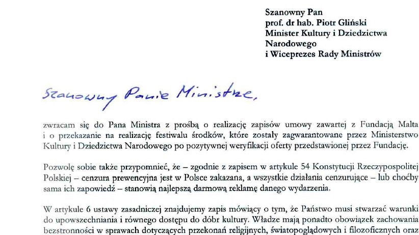 List prezydenta Poznania Jacka Jaśkowiaka do ministra Piotra Glińskiego