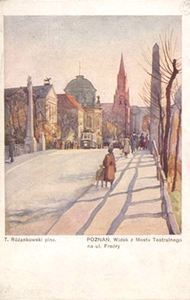 Widok z mostu Teatralnego na ulicę Aleksandra Fredry (mal. T. Różankowski)