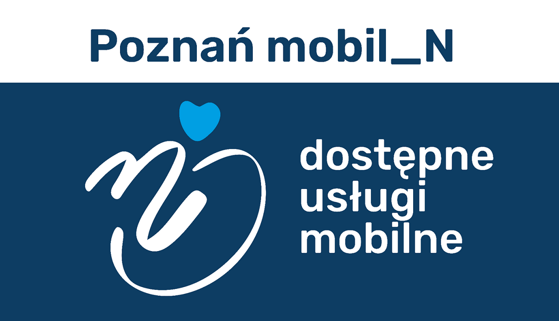 Grafika z napisem na górze "Poznań mobil_N", w dolnej części "dostępne usługi mobilne" oraz bliżej nie określony znak graficzny - grafika artykułu