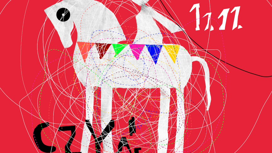 plakat imprezy: Święty Marcin na koniu.