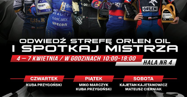 Plakat promujący spotkania z gwiazdami motoryzacji. Na plakacie od lewej: Mateusz Cierniak, Bartek Zmarzlik, Kajetan Kajetanowicz, Kuba Przygoński, Miko Marczyk.