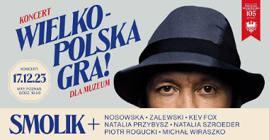 Concert poster: information about the event (title, date, names of the performers) and photo of a half of a man's face in a dark blue hat.
