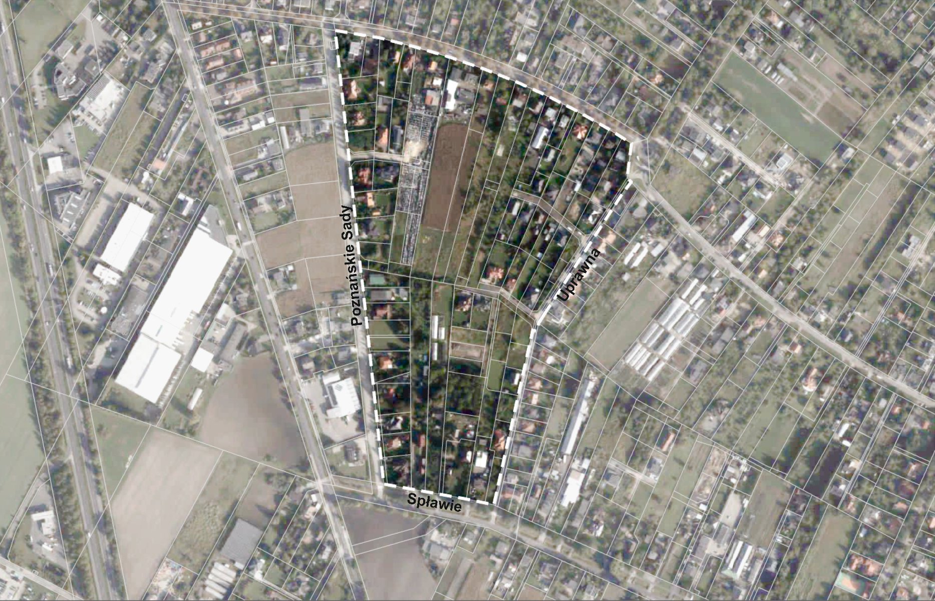 projekt mpzp - II konsultacje społeczne Fragment mapy miasta z zaznaczoną granicą projektu planu.