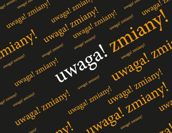 grafika do komunikatu na czarnym tle ukośnie biegnące żółte napisy uwaga zmiany! pośrodku biały duży ukośny napis uwaga! zmiana godzin pracy CIK