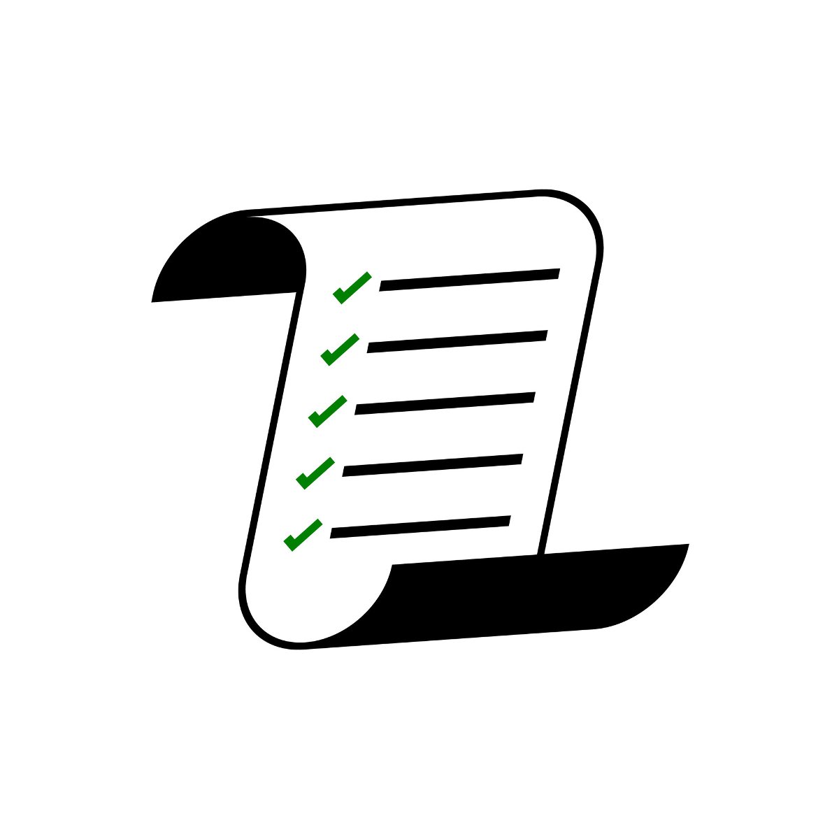 Lista (źródło: https://www.vecteezy.com/vector-art/26385517-to-do-list-paper) Na obrazku widać grafikę listy - rozwijającą się kartkę papieru z zielonymi odhaczeniami przy pozycjach z listy.