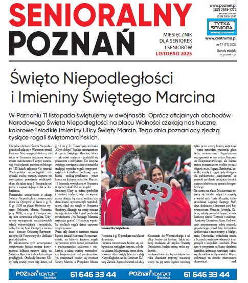 Listopadowy "Senioralny Poznań" Pierwsza strona gazety "Senioralny Poznań"