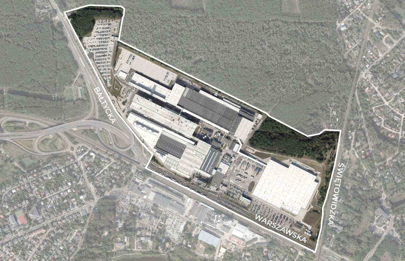 "Strefa przemysłowa w rejonie ulic Bałtyckiej i Warszawskiej" - granica opracowania projektu mpzp