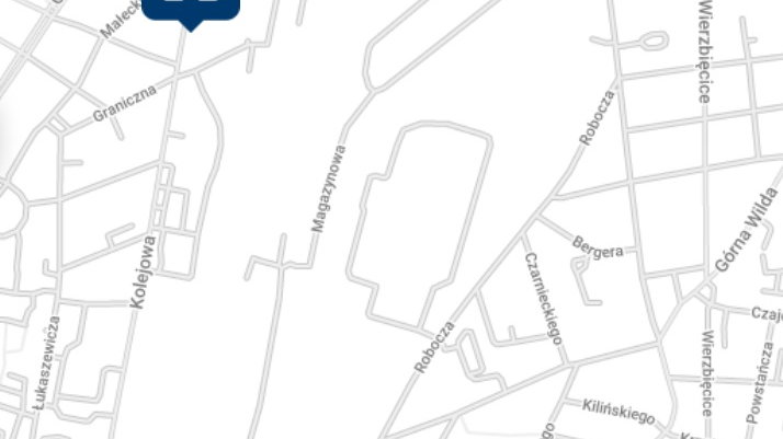 Mapa miasta z naniesioną lokalizacją inwestycji przy ul. Kolejowej