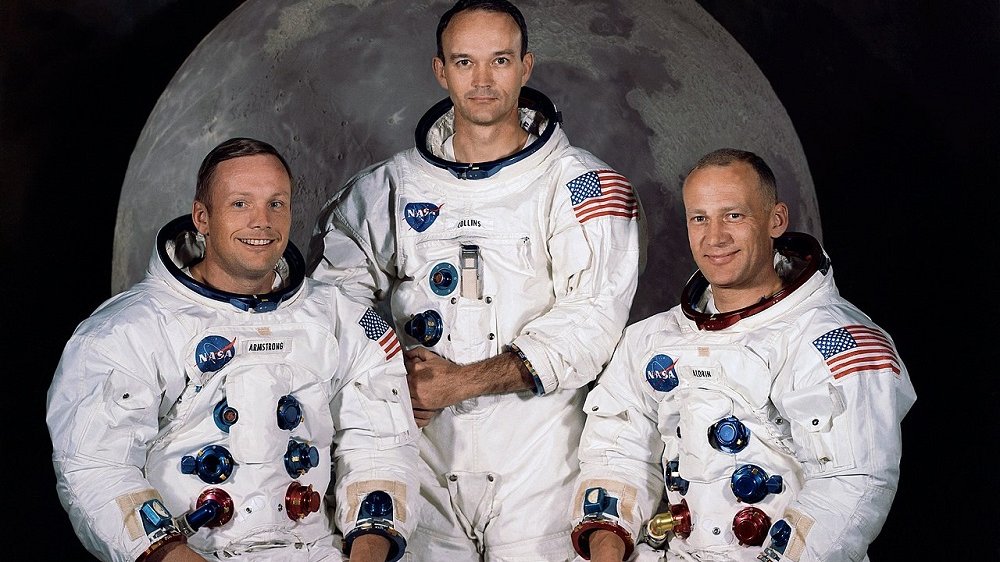 Załoga Apollo 11: Neil Armstrong - dowódca, pierwszy człowiek na Księżycu, Edwin "Buzz" Aldrin - pilot lądownika, drugi na Księżycu, Michael Collins - pilot modułu dowodzenia, fot. NASA / domena publiczna