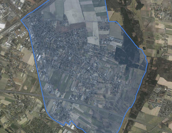 fragment mapy lotniczej z zaznaczonymi granicami osiedla Szczepankowo-Spławie-Krzesinki - więcej w treści artykułu