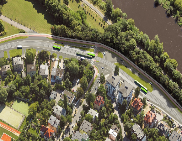 Wizualizacja II etapu trasy tramwajowej na Naramowice, rejon ul. Szelągowskiej - grafika artykułu