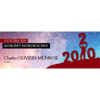 Baner: niebiesko-rózowe niebo z janymi punkcikami, Czerwone wzgórze z dużymi cyframi 2020. Drugą 2 podnosi człowiek.
