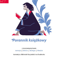 Plakat wydarzenia - rysunek kobiety czytającej książkę.