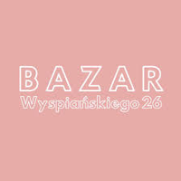 Na grafice na różowym tle biały napis Bazar Wyspiańskiego 26.