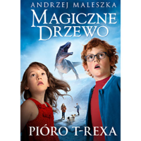Okładka książki. Dziewczynka i chlopiec, w tle dinozaur.