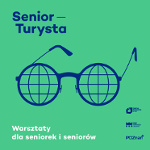 plakat. Zielone tło na srodku okulary