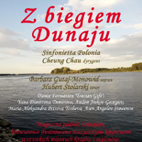 Plakat: Dunaj, na tle wody napisy.