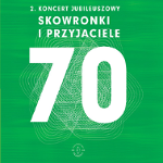 Białe napisy (na środku wielka liczba 70) na zielonym tle