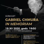 Na czarnym tle dyrygujący Gabriel Chmura. W środkowej części plakatu informacje o koncercie.