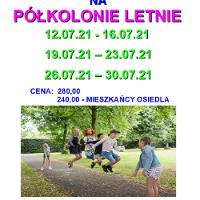 Na gorze terminy półkolonii. Na dole zdjęcie dzieci skaczących na skakance. Dwoje kręci skakanką a 4 skacze.