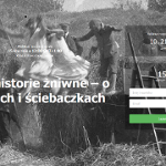 Na czarno-białym zdjęciu żniwa