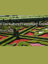 Event poster with a photo of French garden.