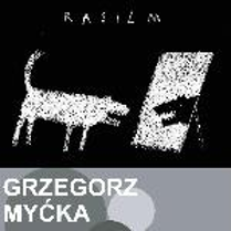 Drawing of white dog on a black background reflecting in a mirror; the mirror is white and the reflection of a dog is black.