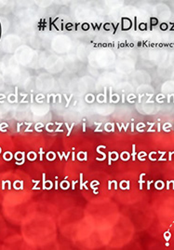 Informacje o akcji Kierowcy dla Poznania na biało czerwonym tle.