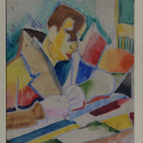 B. Stawiński, Czytający, ok. 1935, akwarela, tempera, kredka, 18,5 x 14,5