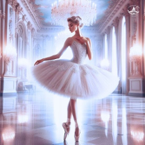 Obrazek baletnicy w pałacowych wnętrzach.