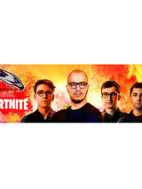 Baner. 4 młodych mężczyzn. Po lewej stronie głowa orła. Zółto-pomarańczowe tło.