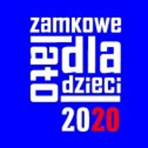 Czerwony lew w białych butach na niebieskim tle. Na górze białe litery.