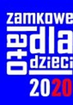 Czerwony lew w białych butach na niebieskim tle. Na górze białe litery.