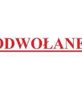 Na białym tle czerowny napis "odwołane".